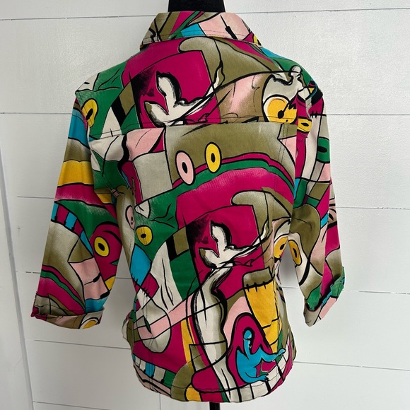 90s VTG “Picasso-style" Multicolor Abstract Wearable Art -Kaktus Jacket 4 Season - Picture 5 of 14